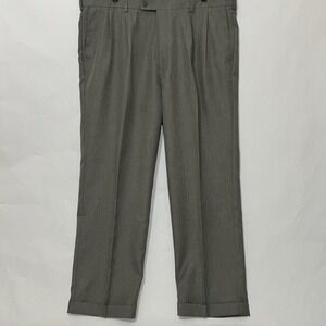 Perry Ellis America Pants Mens 40x30 Gray Pleated Preppy Slacks Cuffed Hem